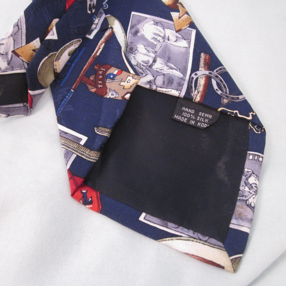 NICOLE MILLER Silk Necktie TEXAS BASEBALL Navy Red - Picture 8 of 8